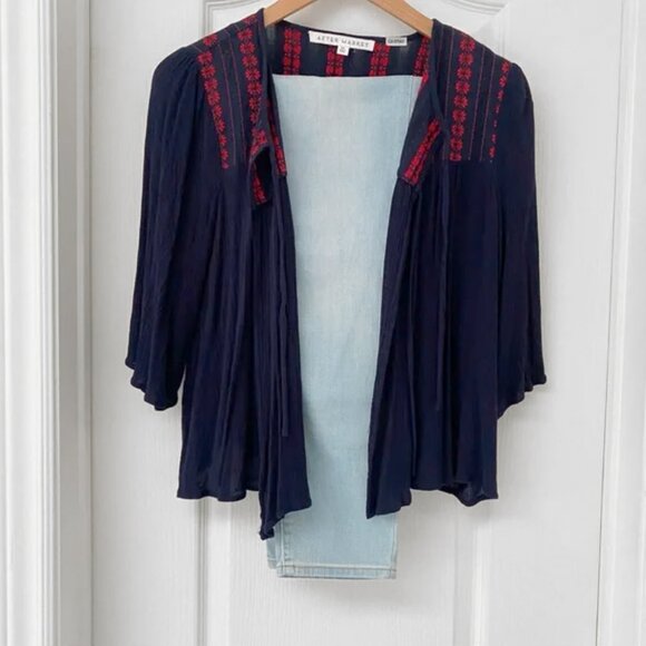 After Market - Navy Crepe Blouse with Red Floral Embroidery - Picture 8 of 10